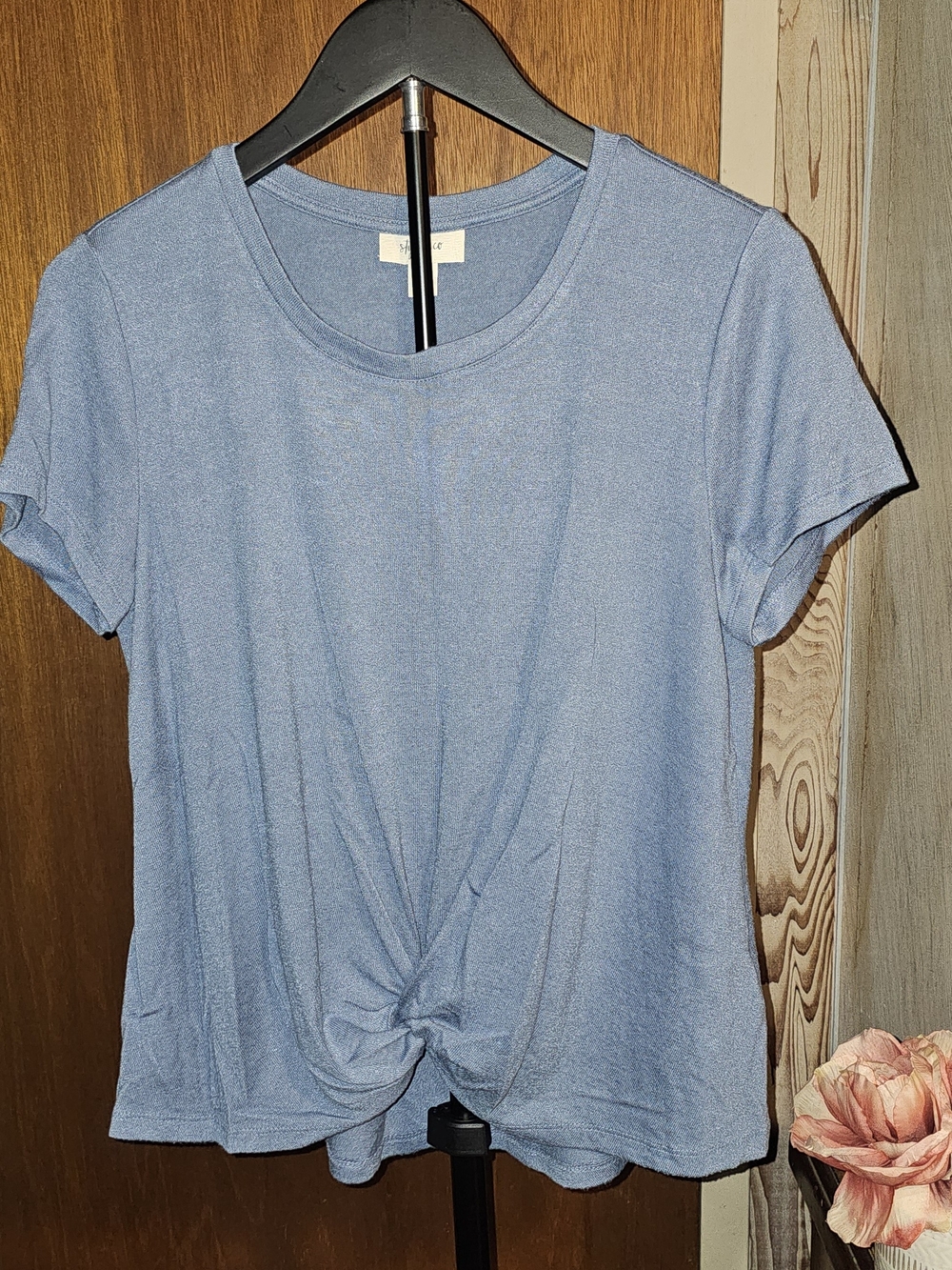 Style & Co. Dusty Blue Twist-Knot Short Sleeve Petite Tee